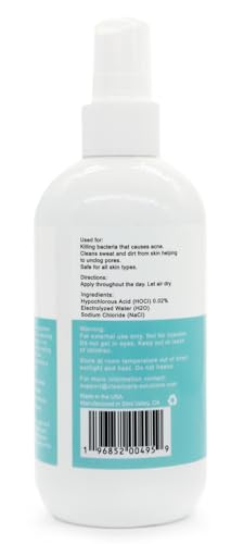 Hypochlorous Acid Facial Cleanse Spray for Acne Prone Skin - Antibacterial - Refreshes & Hydrates - 237ml  
Hypochlorous