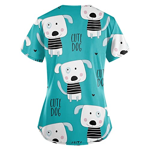 Women's Comfortable V-Neck Scrubs Short Sleeve T-Shirts for Nurse Uniform Loose Fit Vacation Care Workwear