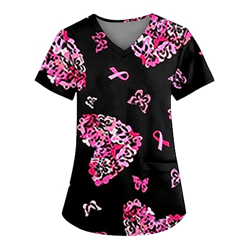 FlekmanArt Comfortable Print Short Sleeve Scrubs for Women Vacation Nurses Comfy Summer Working T-Shirts