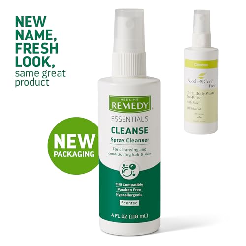 Medline Remedy Essentials Scented Full Body Spray Cleanser & Shampoo (4 fl oz), Gentle Incontinence Clean, Sulfate Free,