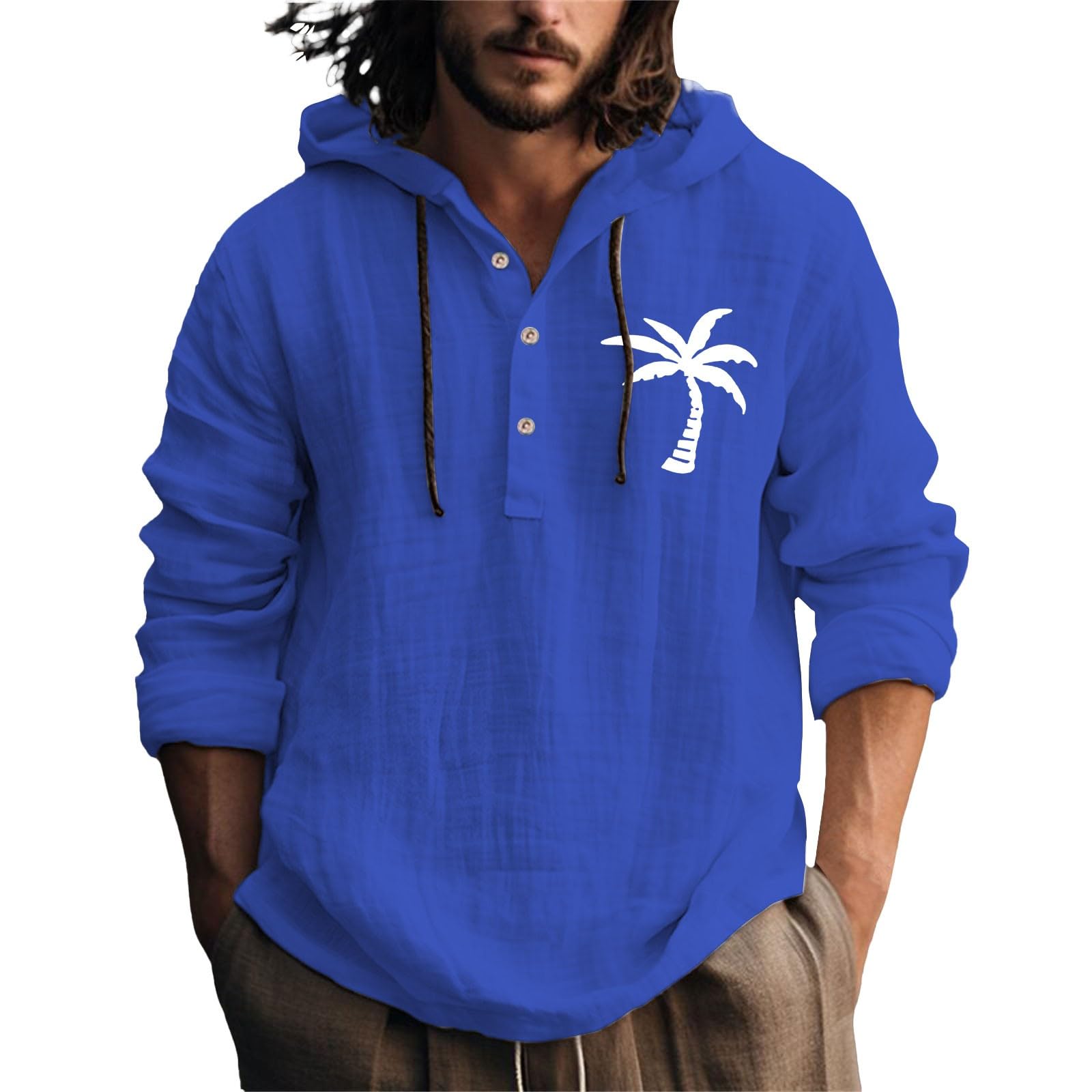 Men's Lightweight Breathable Linen Hoodie Shirt for Beach Hawaiian Clothes
| Long Sleeve Linen Hoodie Shirt with Button