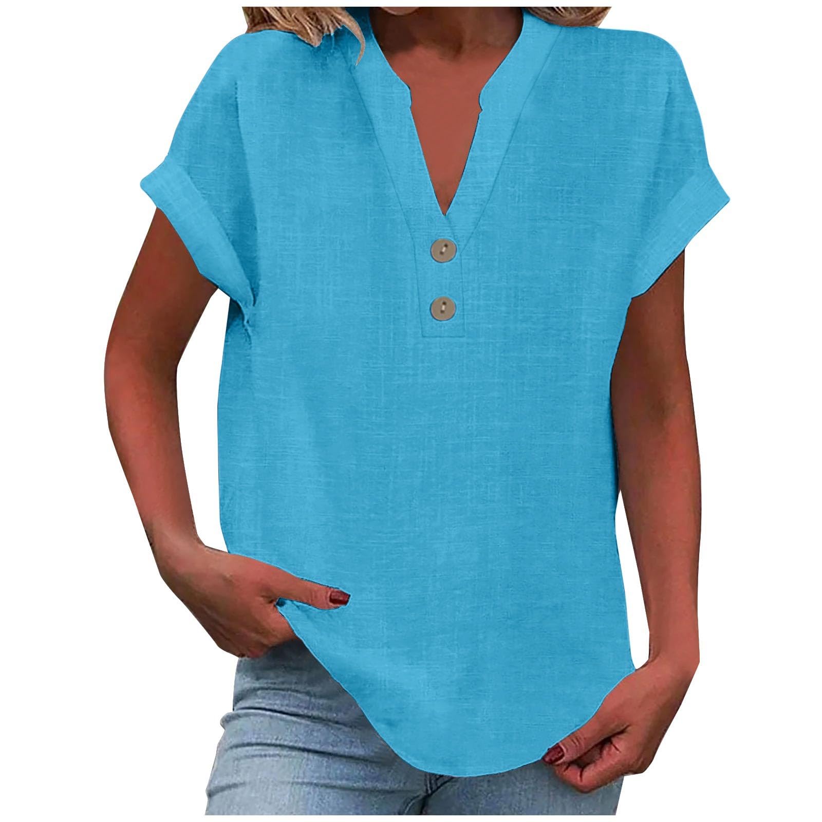 Nantdog Lightweight Linen Shirts for Women Summer Vacation Beach Lounge
| Nantdog V Neck Linen Shirts for Women Casual