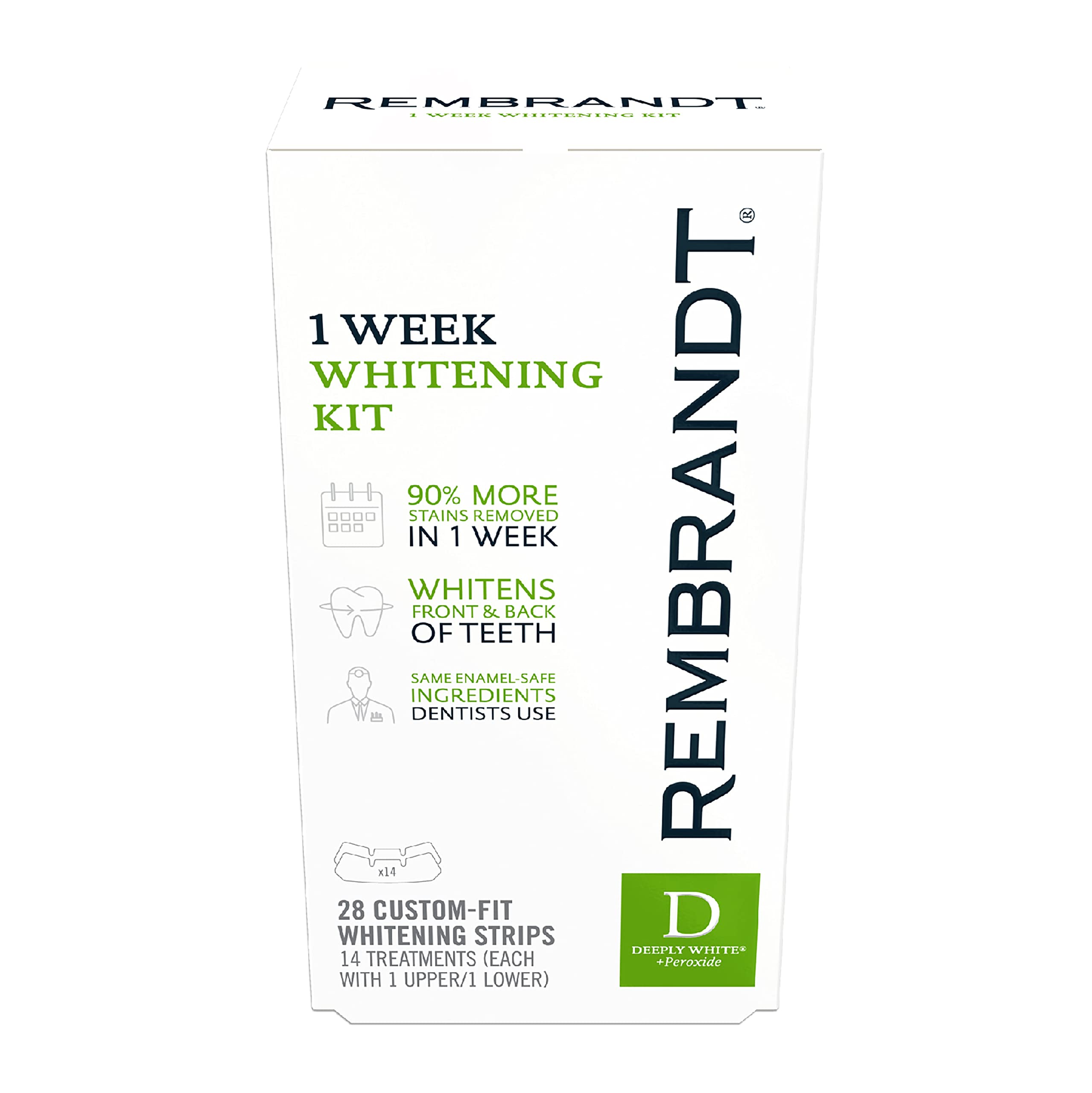 REMBRANDT Deeply White Peroxide 1 Week Teeth Whitening Kit for Enamel-Safe Whitening, Removes Tough Stains, 28 Custom-Fi