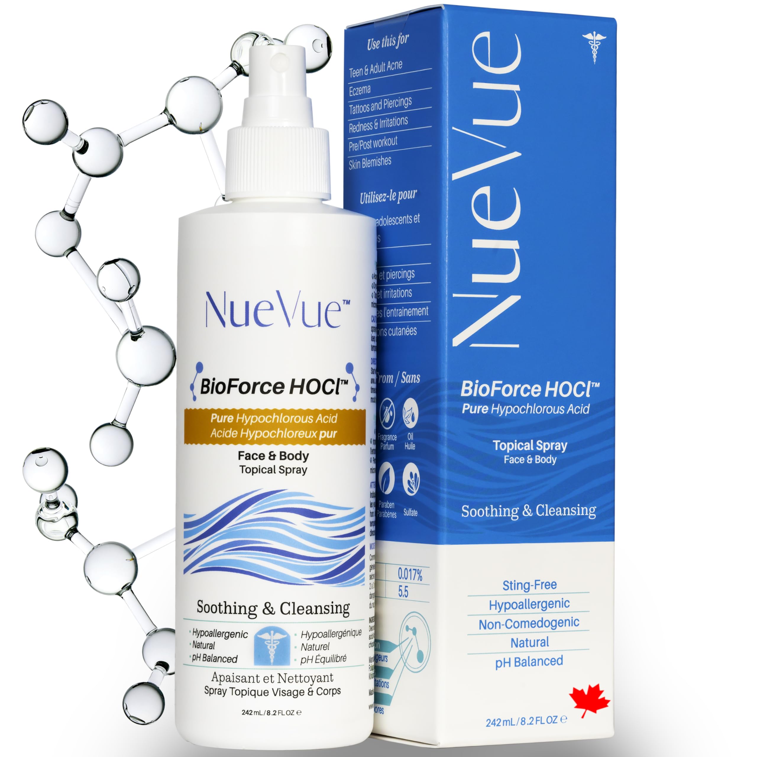 BioForce HOCl Pure Hypochlorous Acid Spray for Acne-Prone Skin & Eczema - NueVue (8.2oz)  
BioForce HOCl Pure Hypochloro