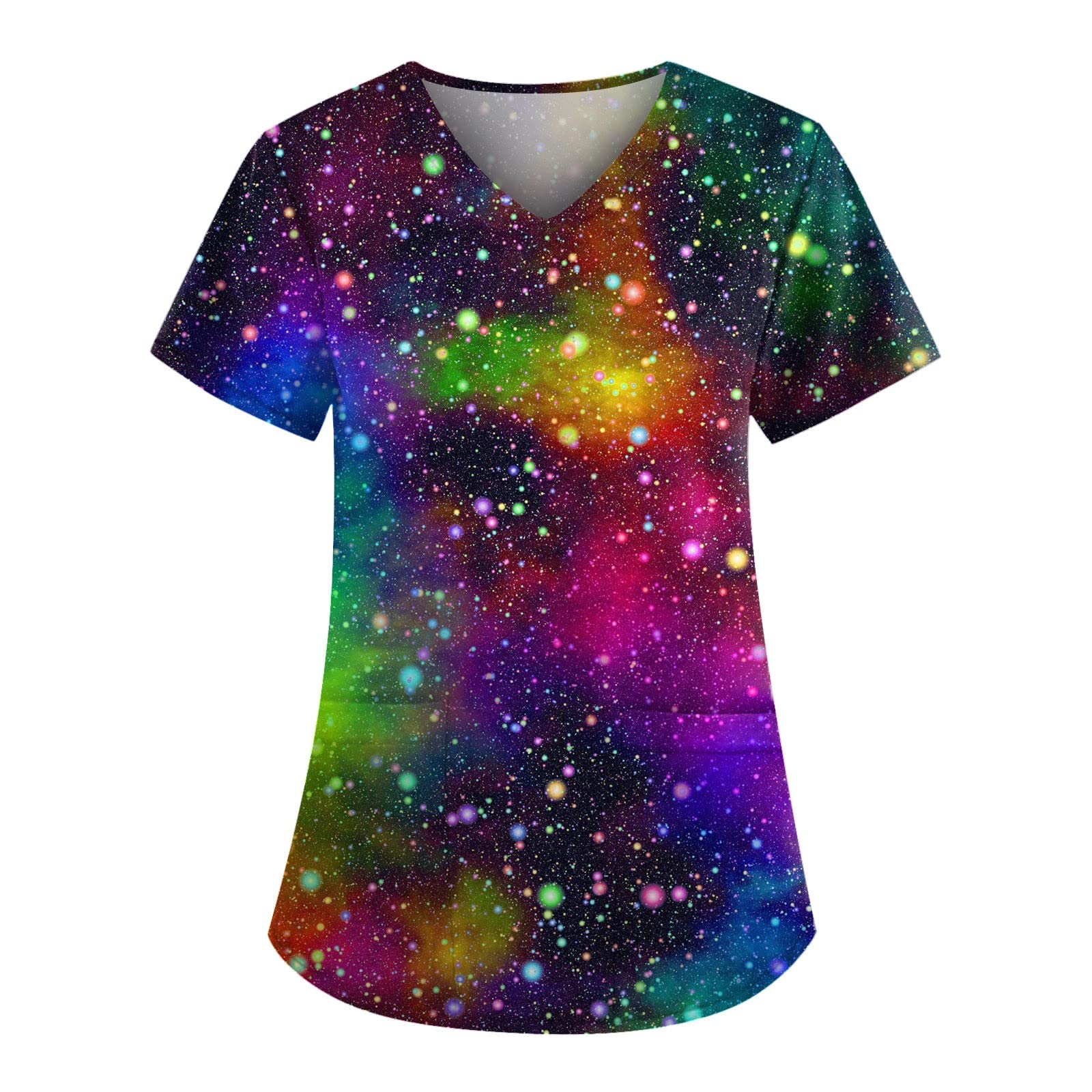 Generic Scrubs Women Printed V Neck Nurse Uniforms Short Sleeve Summer Working T-Shirts Casual Going Out Blouses